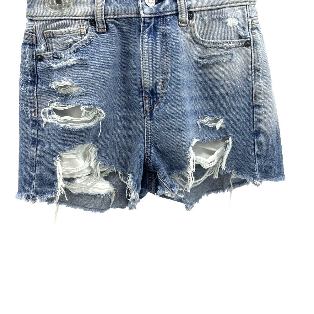 American Eagle Blue Jean Mom Shorts with Vintage Distressing - Picture 2 of 4